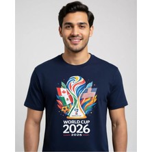 Efendioğlu Design Kısa Kollu Kupa Görselli 2026 Dünya Kupası Logolu Amerika-Mexico-Kanada Baskılı T-Shirt