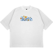 Pure Effect Unisex Oversize Kıth Mavi Çiçek Baskılı Boxy Fit Kalın Kumaşlı T-Shirt