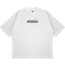 Pure Effect Unisex Oversize Off-Whıte Delıklı Baskılı Boxy Fit Kalın Kumaşlı (240GSM) T-Shirt