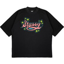 Pure Effect Unisex Oversize Stussy Yıldız Logo Baskılı Boxy Fit Kalın Kumaşlı (240GSM) T-Shirt