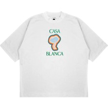 Pure Effect Unisex Oversize Casablanca Mantar Logo Baskılı Boxy Fit Kalın Kumaşlı (240GSM) T-Shirt