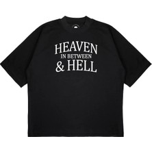 Pure Effect Unisex Oversize Heaven In Between Hell Baskılı T-Shirt