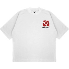 Pure Effect Unisex Oversize Off Whıte Kırmızı Baskılı Boxy Fit Kalın Kumaşlı T-Shirt
