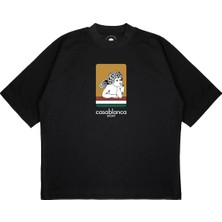 Pure Effect Unisex Oversize Casablanca Sport Baskılı Boxy Fit Kalın Kumaşlı (240GSM) T-Shirt