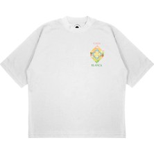 Pure Effect Unisex Oversize Casablanca Güneş Uçak Baskılı Boxy Fit Kalın Kumaşlı (240GSM) T-Shirt