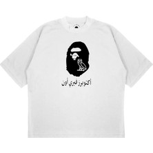 Pure Effect Unisex Oversize Bape x Ovo Baskılı Boxy Fit Kalın Kumaşlı (240GSM) T-Shirt