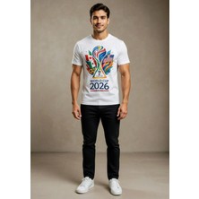 Efendioğlu Design Kısa Kollu Kupa Görselli 2026 Dünya Kupası Logolu Amerika-Mexico-Kanada Baskılı T-Shirt