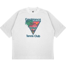Pure Effect Unisex Oversize Casablanca Üçgen Günbatımı Baskılı Boxy Fit Kalın Kumaşlı (240GSM) T-Shirt
