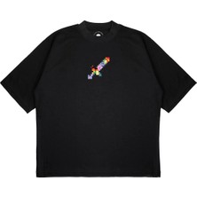 Pure Effect Unisex Oversize Mınecraft Sword Baskılı Boxy Fit Kalın Kumaşlı (240GSM) T-Shirt