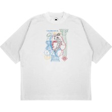 Pure Effect Unisex Oversize Casablanca Çizim Davıncı Baskılı Boxy Fit Kalın Kumaşlı (240GSM) T-Shirt