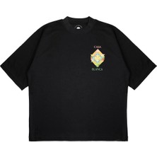 Pure Effect Unisex Oversize Casablanca Güneş Uçak Baskılı Boxy Fit Kalın Kumaşlı (240GSM) T-Shirt