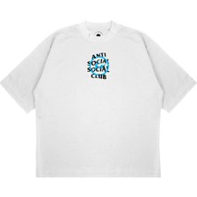 Pure Effect Unisex Oversize Anti Social Blue Baskılı T-Shirt
