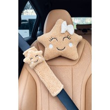 Masalia Sevimli Peluş Yıldız Desenli Araç Boyun Yastığı ve Emniyet Kemeri Seti (1 Yastık ve 1 Kemer)