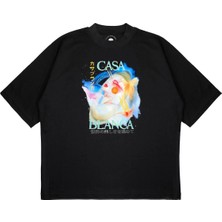 Pure Effect Unisex Oversize Casablanca Kadın Sıluet Baskılı Boxy Fit Kalın Kumaşlı T-Shirt