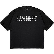 Pure Effect Unisex Oversize I Am Musıc Baskılı Boxy Fit Kalın Kumaşlı T-Shirt