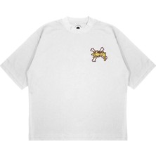 Pure Effect Unisex Oversize Stussy Kemık Baskılı Boxy Fit Kalın Kumaşlı (240GSM) T-Shirt