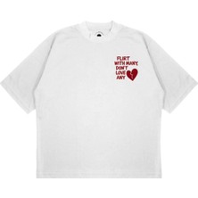 Pure Effect Unisex Oversize Flırt Dont Love Any Baskılı Boxy Fit Kalın Kumaşlı T-Shirt