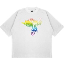 Pure Effect Unisex Oversize Hava Gökkuşağı Baskılı Boxy Fit Kalın Kumaşlı T-Shirt