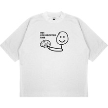 Pure Effect Unisex Oversize Hey You Dropped Baskılı Boxy Fit Kalın Kumaşlı T-Shirt