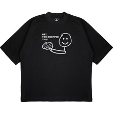 Pure Effect Unisex Oversize Hey You Dropped Baskılı Boxy Fit Kalın Kumaşlı T-Shirt