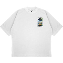 Pure Effect Unisex Oversize Casablanca Palmiyeli Baskılı Boxy Fit Kalın Kumaşlı T-Shirt