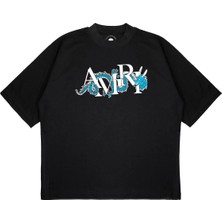 Pure Effect Unisex Oversize Mavı Drake Baskılı Boxy Fit Kalın Kumaşlı (240GSM) T-Shirt