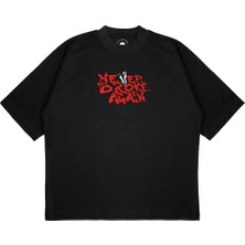 Pure Effect Unisex Oversize Broke Never New Baskılı Boxy Fit Kalın Kumaşlı T-Shirt