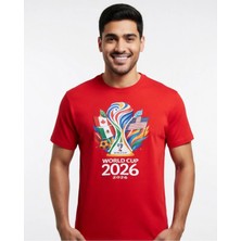 Efendioğlu Design Kısa Kollu Kupa Görselli 2026 Dünya Kupası Logolu Amerika-Mexico-Kanada Baskılı T-Shirt