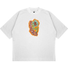Pure Effect Unisex Oversize Stussy Papatya Logo Baskılı Boxy Fit Kalın Kumaşlı (240GSM) T-Shirt