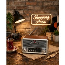 Shopping Area Nostaljik Retro Radyo | Bluetooth Destekli | LED Fenerli | Taşınabilir Şık Tasarım