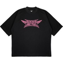 Pure Effect Unisex Oversize Baby Metal Pembe Baskılı Boxy Fit Kalın Kumaşlı T-Shirt