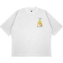 Pure Effect Unisex Oversize Casablanca Tenıs Top Kadeh Baskılı Boxy Fit Kalın Kumaşlı (240GSM) T-Shirt