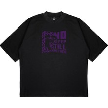Pure Effect Unisex Oversize Mınecraft No Sleep Untıl Baskılı Boxy Fit Kalın Kumaşlı (240GSM) T-Shirt