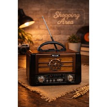 Shopping Area Nostaljik Retro Radyo | Bluetooth Destekli | Gemi Dümeni Tasarımlı | Taşınabilir Dekoratif Radyo