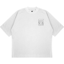 Pure Effect Unisex Oversize Off-Whıte Zıg Zag Baskılı Boxy Fit Kalın Kumaşlı (240GSM) T-Shirt