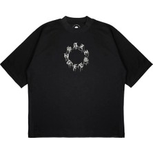 Pure Effect Unisex Oversize All Saınt Yuvarlak Dikiş Baskılı Boxy Fit Kalın Kumaşlı (240GSM) T-Shirt