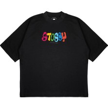 Pure Effect Unisex Oversize Stussy Rengarenk Baskılı Boxy Fit Kalın Kumaşlı (240GSM) T-Shirt