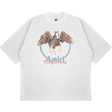 Pure Effect Unisex Oversize Atlı Kartal Baskılı Boxy Fit Kalın Kumaşlı T-Shirt