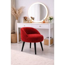 Kırmızı Teddyy Kumaş Berjer Puf Makyaj Masası Pufu