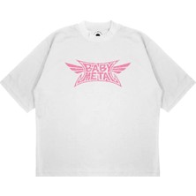 Pure Effect Unisex Oversize Baby Metal Pembe Baskılı Boxy Fit Kalın Kumaşlı T-Shirt