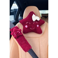 Masalia Sevimli Peluş Yıldız Desenli Araç Boyun Yastığı ve Emniyet Kemeri Seti (1 Yastık ve 1 Kemer )