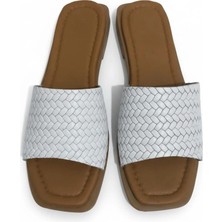 Efw %100 Hakiki Deri Beyaz Kadın Terlik