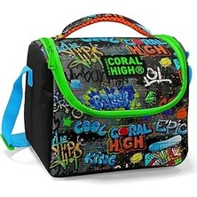 Uravas Store Coral High Erkek Çocuk Siyah Yeşil Grafiti Ilkokul Okul Beslenme Çantası - Yalıtımlı