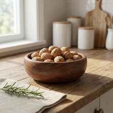 Delixa Doğal Akasya Derin Kase - 22 cm Salata, Meyve Cips Sunum Kasesi - Dekoratif Dayanıklı Mutfak Gereci