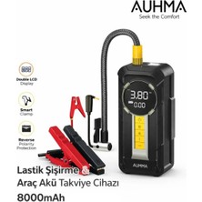 Auhma A8899 4'ü 1 Arada Akü Takviyeli Şarjlı Hava Pompası 8.000 Mah| Powerbank & Dijital Fener