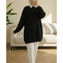 Modamorfo Yürütme Örgü Baklava Desenli Triko Tunik  -Siyah