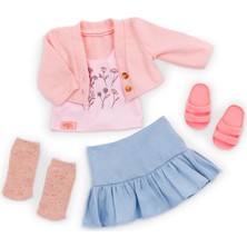 Delixa Our Generation – 46 cm Bebekler Için Bebek Kıyafeti – Bluz Üst, Pembe Hırka, Pileli Etek Sandalet –