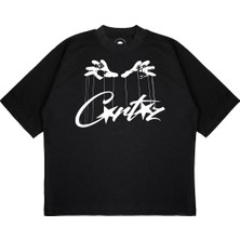 Pure Effect Unisex Corteız Ipli El Baskılı Boxy Fit Kalın Kumaşlı T-Shirt