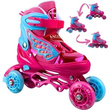 Delixa Melek Kanatlı Işıklı Inline Paten Kız Pateni Silikon Teker (Fuşya, 34-37)