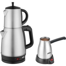 Delixa STM-5845 SCM-2967 Set – 360° Dönebilen Kablosuz Çay Makinesi Kahvesi Cezvesi, Şık Paslanmaz